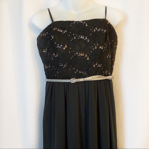 Black & Silver Spaghetti Strap Gown - Picture 2 of 6